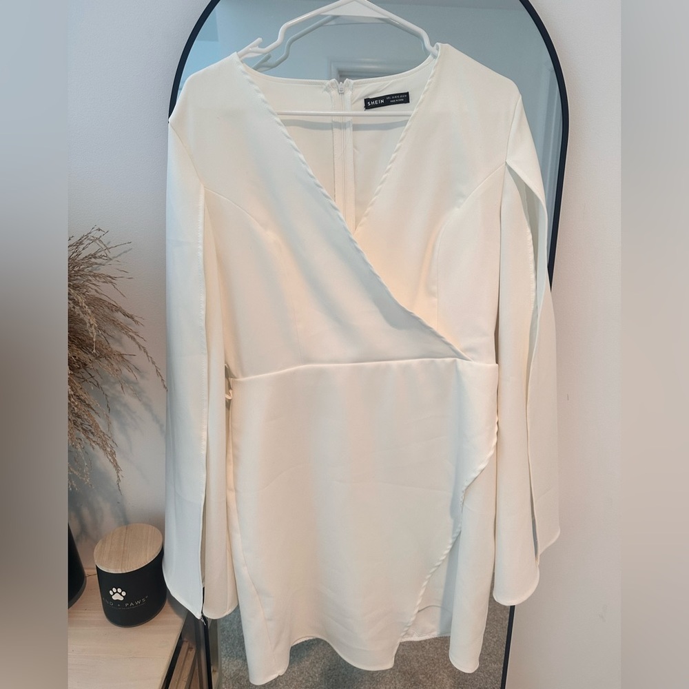 White Blazer Dress with Flare Sleeves